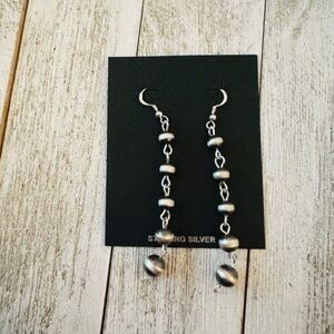 Nizhoni Traders Native American Pearl Beaded Sterling Silver Dangle Earrings